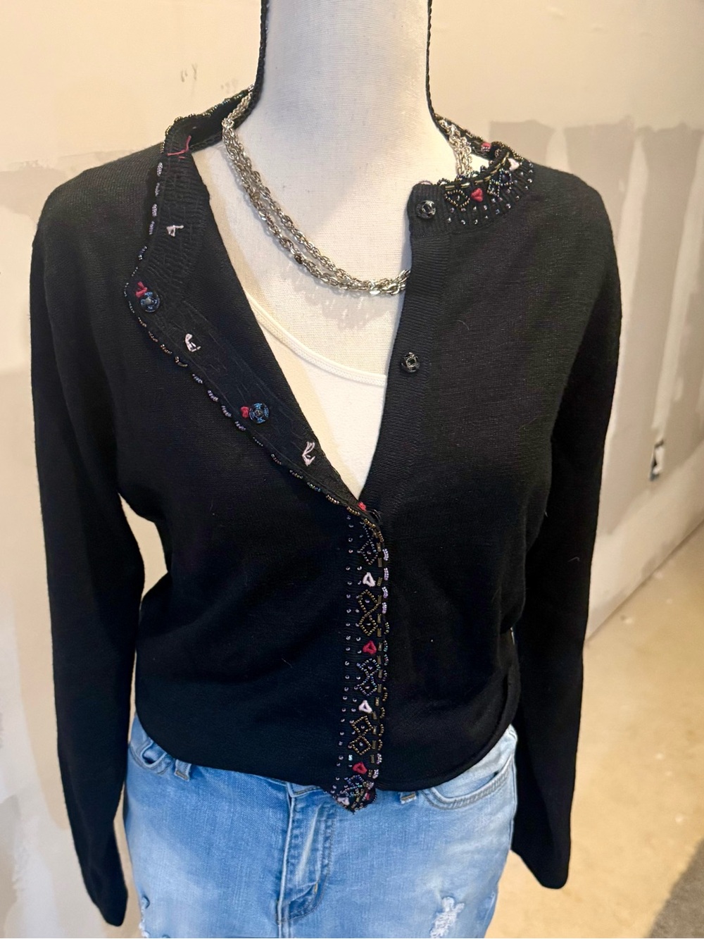 Vintage Black beaded Button-Front Cardigan